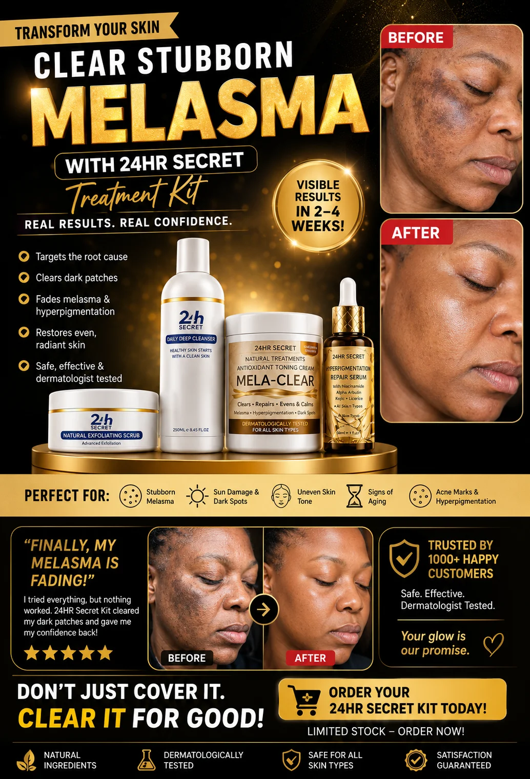 24HR SECRET treatment kit for clearing stubborn sun damage and dark patches, with real before and after results